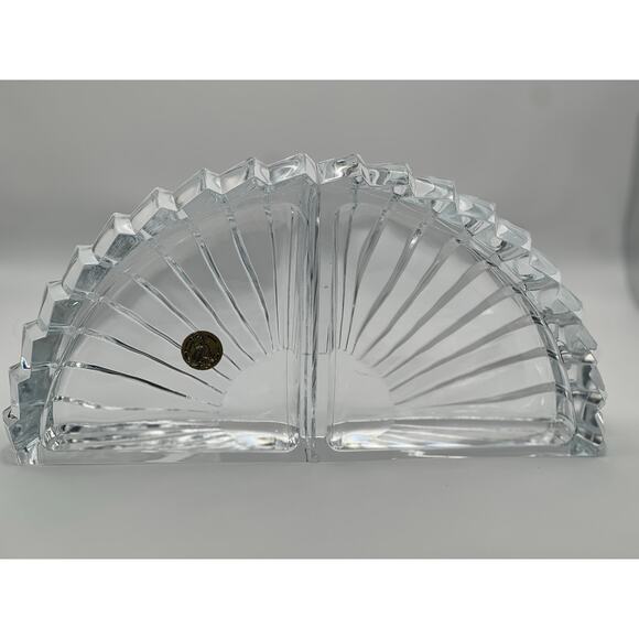 Cristal d’Arques France Clear Lead Crystal Fan Bookends Decorative Art Pair - Picture 9 of 12